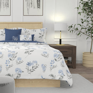 Blue Floral Comforter Ensemble 5 Piece Bed-in-a-Bag
