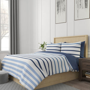 Blue Stripe Comforter Ensemble 7 Piece Bed-in-a-Bag
