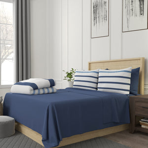 Blue Stripe Comforter Ensemble 7 Piece Bed-in-a-Bag